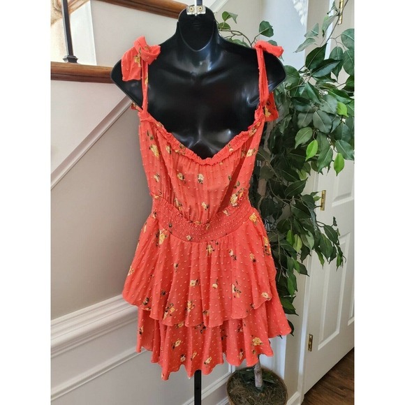 Favlux Women's Red 100% Rayon Ruffle Swiss Dot Floral Casual Romper Size Large - Picture 5 of 16